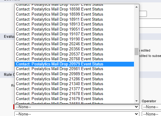 Postalytics Mail DropID drop down menu in Salesforce Workflow