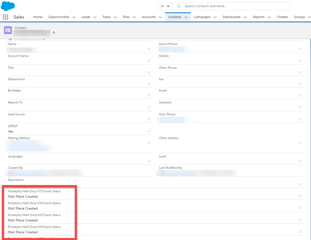 Postalytics Salesforce Custom Field Created