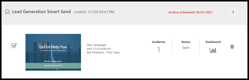 archive scheduled campaign status - Postalytics