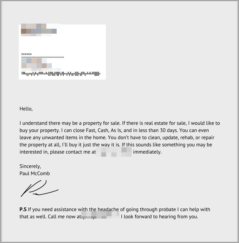 automated letter from real estate investment marketing campaign 