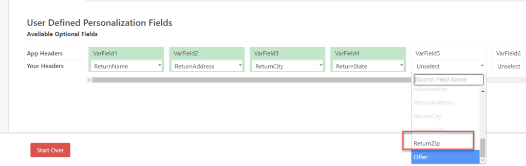 Variable Return Addressing Upload Mapping