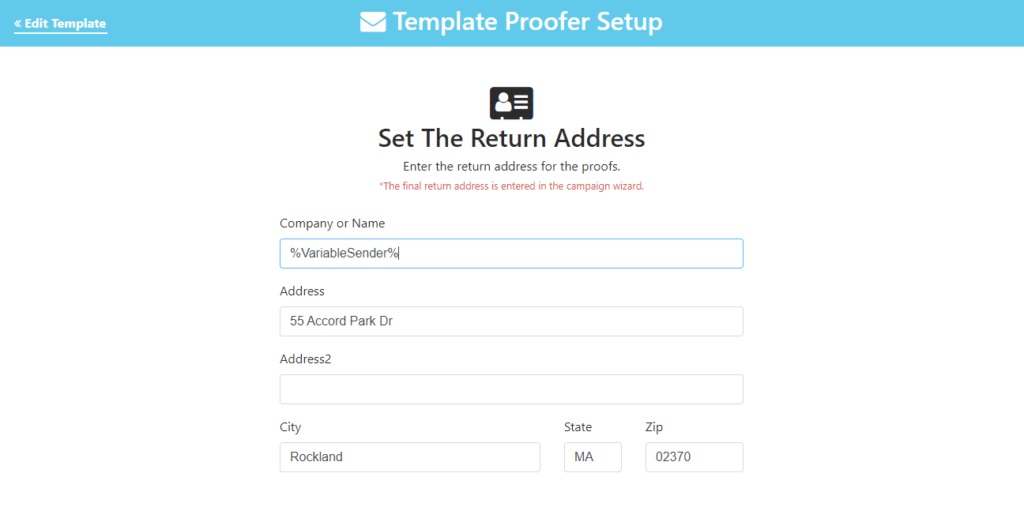 Postalytics Proofer Variable Return Address Set Up