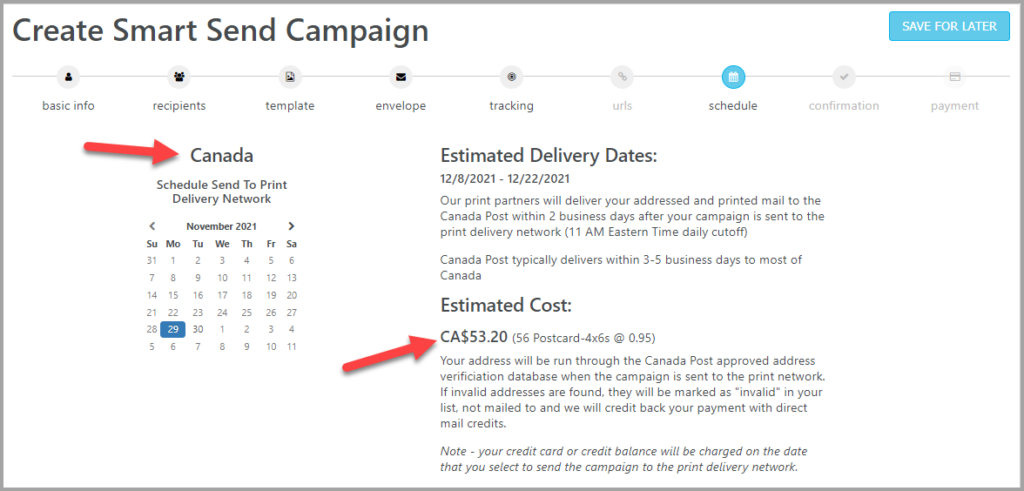 Canada Direct Mail Print Network Date Selection