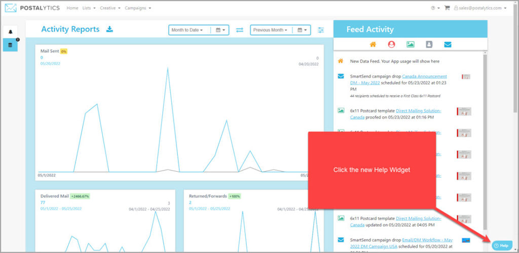 Access the Postalytics Help Widget