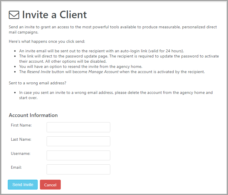 invite a client via email