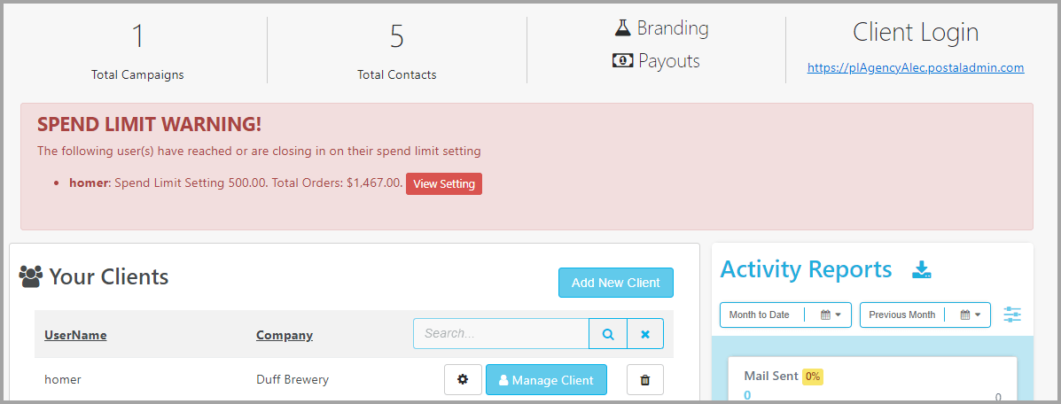 spend limit warning on dashboard