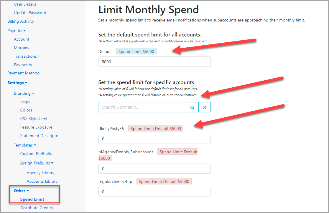 direct mail credit spending limit tool