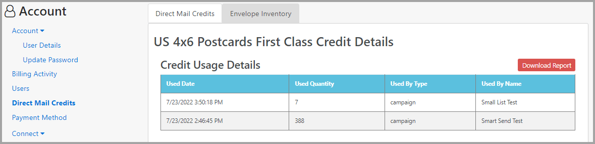 Postalytics Agency Edition Update credit usage detail