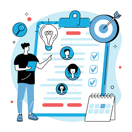 Person presenting ideas on clipboard