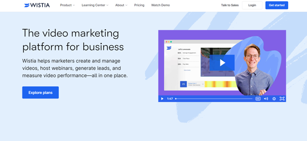 A screenshot of Wistia's landing page