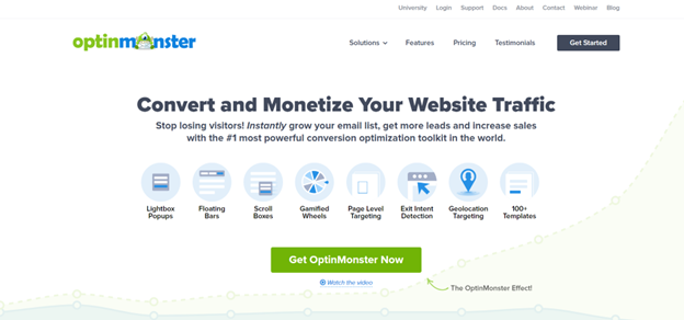 A screenshot of Optinmonster's landing page