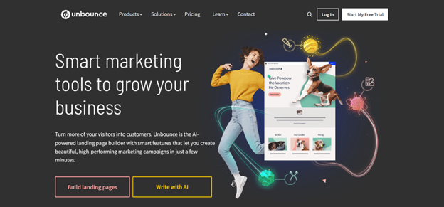 A screenshot of Unbounce's landing page
