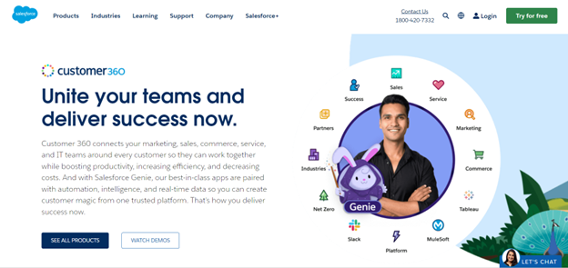 A screenshot of Salesforce landing page