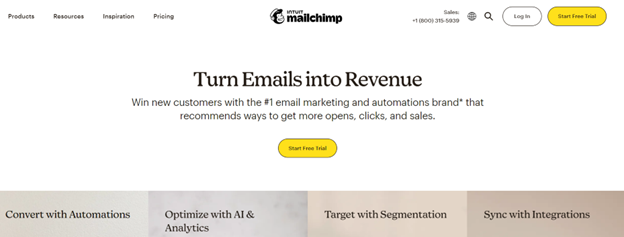 A screenshot of MailChimp landing page
