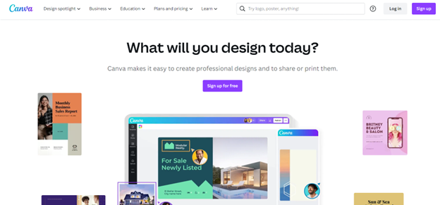 A screenshot of Canva's landing page