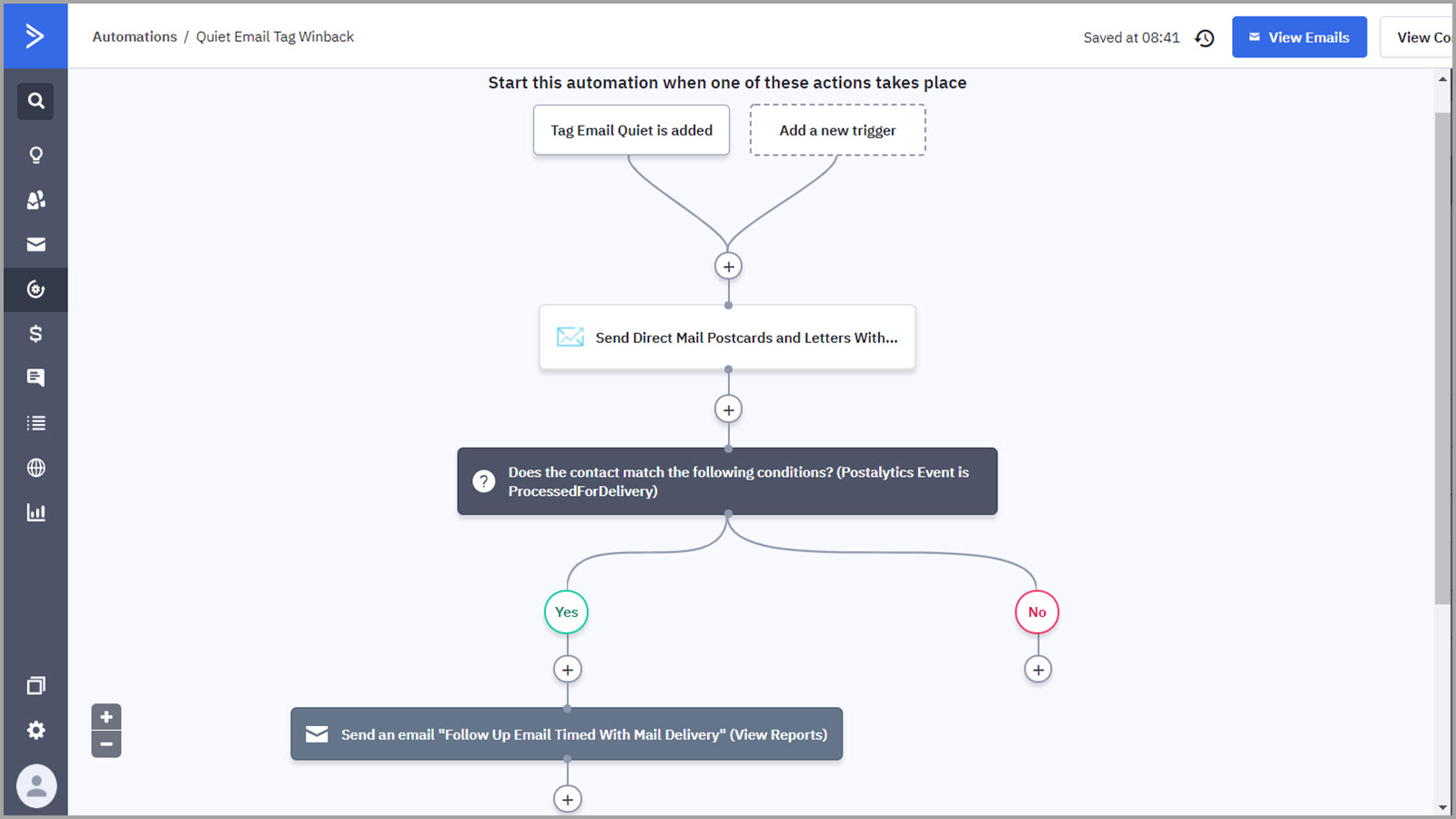 Postalytics ActiveCampaign integration in automation