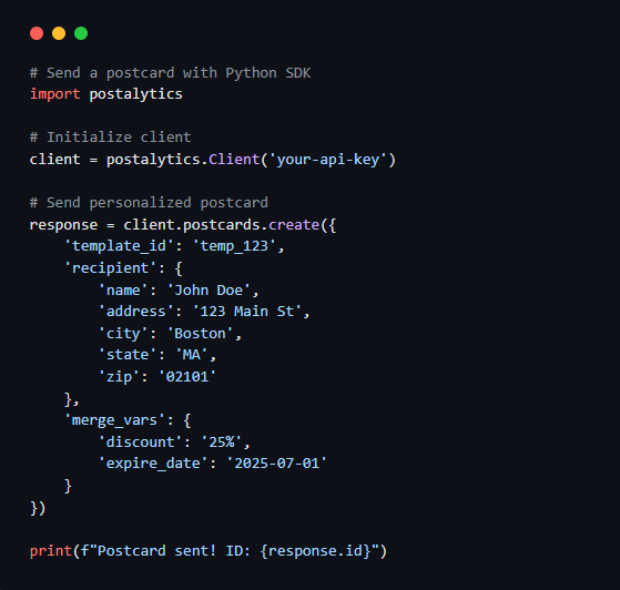 Postalytics Direct Mail API Python Code