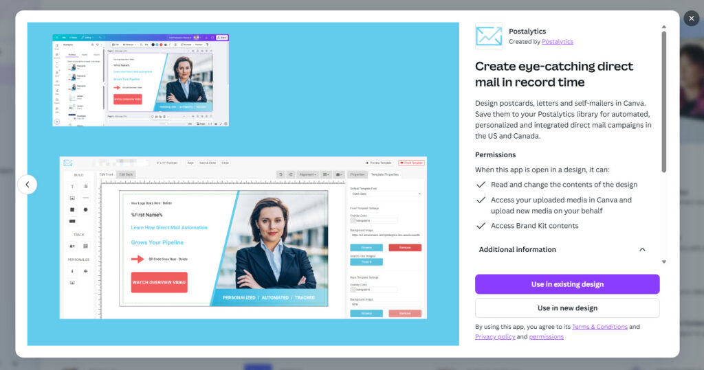 Canva direct mail now live with Postalytics