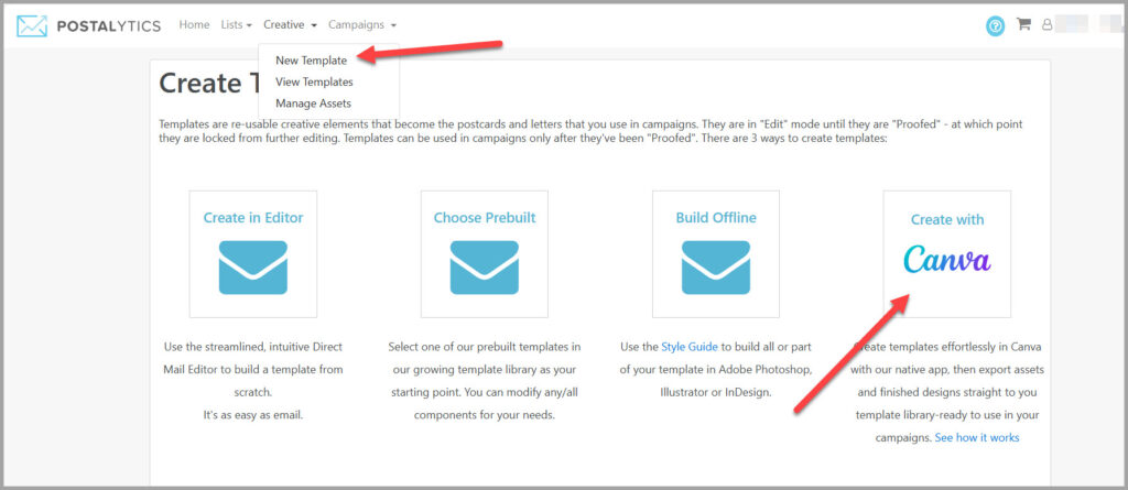 Postalytics Create Template Canva